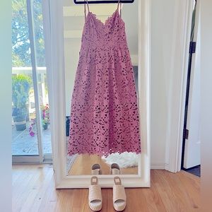 ASTR the label midi pink crochet dress, tags on never warn, size S